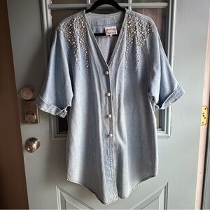 Vintage 80’s 90’s Bling Rhinestone Sequin Denim Button Down Top Monique Fashions